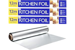 QBL® Tin Foil Roll (3 Packs of 300MM x 12M) Aluminium Kitchen Foil Roll | Non-Stick Aluminium Foil for Wrapping, Grilling & BBQ | Silver Foil Kitchen Cooking Foil