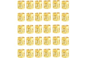 Rowwait 30pcs Hair Braid Rings Dreadlocks,Cuffs Braid Ring HairClips,Aluminum Dreadlocks beads Adjustable Metal Cuffs Hair Jewelry Rings Clips for Braids Accessories Braiding Hair Decor(Gold,8 * 9mm)