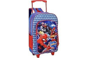 TOP LINEN (NW) LTD Top Linen Kids Travel Trolley Backpack - Wheeled Suitcase Rucksack Bag - Children Favourite Characters Foldable Carry-on Luggage Carrier Bag - Deluxe Marvel Spiderman Badoom Back Pack