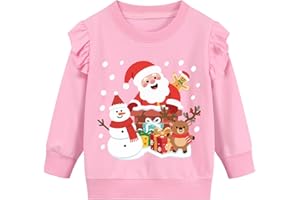 Little Hand Toddler Girls Christmas Sweatshirt Girls Long Sleeve Cotton Crewneck Jumpers Kids Reindeer Tops Pullover Age 1-8 Years