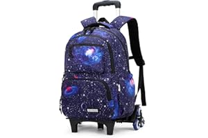 VIDOSCLA Galaxy Kids Rolling Backpack for Boys Primary Students Wheeled Bag
