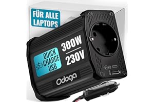 Odoga Wechselrichter 12V auf 230V – 300 W Spannungswandler, Stromwandler mit 3A USB-C und USB-A Anschluss, Inverter 12V 220V, Auto Steckdose, Laden Sie Ihr Laptop, iPad, iPhone, Tablet Und Mehr