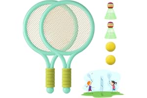 JurciCat Racchetta tennis Bambino racchette badminton 1 paio di racchette da badminton con 2 Palline da Tennis e 2 volani per tennista regalo per bambini Sport all'aperto indoor