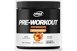 ‎WEHLE SPORTS Wehle Preworkout (40 Portionen) Hyperdrive Eistee Pfirsich mit Citrullin, Beta Alanin, Taurin, Koffein, Guarana - hochdosiert - 360g - Verpackung kann variieren