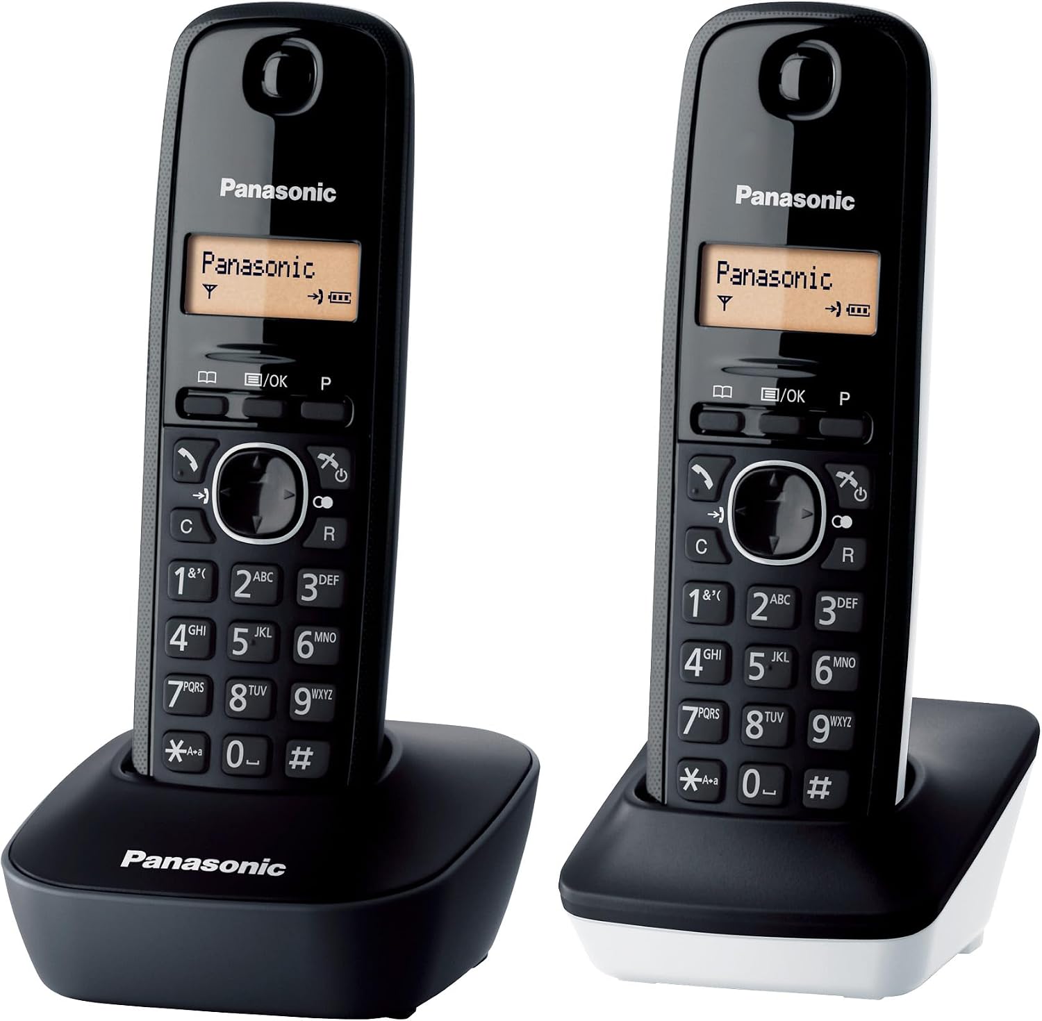 Panasonic KX-TG1612SP1 Teléfono Inalámbrico Digital DECT, Unidad Base y 2 Auriculares, Identificador De Llamadas, Batería Larga Duración, Pantalla LCD, Agenda, Rellamada, Despertador, Negro