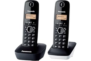 Panasonic KX-TG1612SP1 Teléfono Inalámbrico Digital DECT, Unidad Base y 2 Auriculares, Identificador De Llamadas, Batería Larga Duración, Pantalla LCD, Agenda, Rellamada, Despertador, Negro
