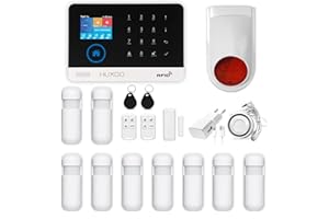 HUXGO, HXA003, Sistema de Alarma inalámbrico con 9 detectores de Movimiento y Segunda Sirena inalámbrica, Módulos: WiFi + gsm 4G LTE, aplicación Tuya Smart, SMS, Control Desde el teléfono, Español