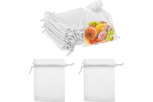 JOSOJOOU 50pcs Organza Bags, Mesh Gift Bag with Drawstring, 3 x 4 inch Jewelry Pouches, Reusable Empty Sachet Bag, Mini Candy Bags for Wedding Christmas Party Wrapping Supplies(White)
