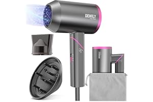 DEWILY Phon Capelli Asciugacapelli Professionale da Viaggio - asciugacapelli professionali, Maneggevole e Compatto, 1800W, Manico Pieghevole, 3 Temperature, Concentratore，Fono Capelli Ionico，Grigio/Rosa