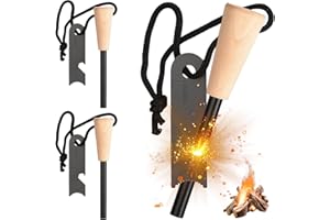 GAOUTO 3 Piezas Pedernal Supervivencia: Arrancador de Fuego, Supervivencia de Acero para Fuego, Encendedor de Barra de Hierro y magnesio, Iniciador de Fuego de Acero de Pedernal para Camping, Aire Libre