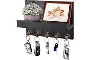 Kldgris Porte Clef Mural, Porte-Clés Mural en Bois, avec 5 Crochets à Clés, pour Salon, Salle de Bain, Cuisine, Les Entrées, Couloirs (Noir)