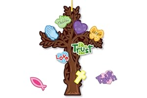 Haooryx 24 Pack Prayer Cross Trees Craft He is Risen Cross Religious Hanging Trees Make Your Own Holy Week Crosses Tree Hanging Decor DIY Thankful Craft Faith Trust Love Sunday School Church Decor