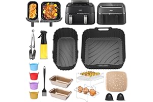‎ENSINE Airfryer Zubehör für Philips Dual Basket Airfryer 3000 Serie,Heißluftfritteuse Zubehör für Philips 5000 Series,Einschließlich Silikonformen, Ölspray, Grillrost, Backpapier, Küchenzange, usw.