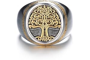 GTHIC Chevalière Viking Arbre de Vie en Acier Inoxydable pour Hommes et Femmes Argent Doré Vintage Arbre du Monde Yggdrasil Amulette Bague Taille US 6-14