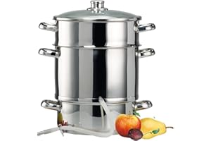 Baumalu, Extracteur de jus à vapeur, en inox, Système de pression efficace pour 6-7 kg de fruits et légumes, Polyvalent pour cuisson vapeur, Tous feux, Diamètre 26 cm, Couleur argent