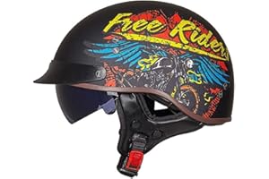 EBAYIN Open Face Helmet Half Motorbike Helmet Vintage Cruiser Chopper Scooter Pilot ECE Certified Retro Harley Motorbike Adult Crash Moped Helmet With Sun Visor for Men And Women