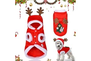 SUNSHINE SMILE Ropa Navideña para Perro,Perro Gato Navidad Disfraz Trajes para Perros Pequeños,Chaqueta con Capucha para Perro Disfraz de Mascota Navideña Material de Franela,Abrigo de Invierno Cálido-S