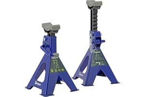 MICHELIN 009557 2 Chandelles de Levage à crémaillère 2 Tonnes - Hauteur réglable 280-415mm - Blocage Rapide Levier + Goupille de Sécurité - Pieds Larges Stables - Semelle Caoutchouc