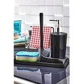 ATA HOME Armona Yumuşak Silikon Fır&ccedil;alı Tezgah &Uuml;st&uuml; Mutfak Banyo Sıvı Sabunluk Takımı S&uuml;ngerlik Bez Seti Siyah,515201650