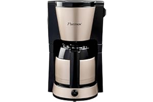 Bestron Machine à café filtre pour 8 tasses de café, Cafetières filtres avec thermos d'1 litre, incluant un filtre permanent et arrêt automatique, Satin Collection, 900 W Couleur: Beige Clair