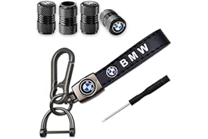 BTRONSN Leather Car Keychain and 4PCS Car Tyre Dust Caps,Tyre Valve Caps,for BMW 1 3 5 6 Series X1 X3 X7 X5 X6 Z4 7 M Series,Auto Parts(Black)