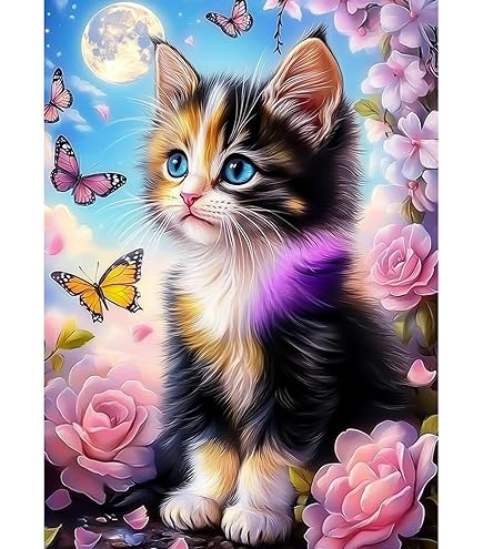 DPHERO 5D Chat Orange Diamond Painting Kits, DIY Fleurs