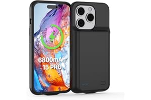TQTHL Akkuhülle für iPhone 15 pro, [ 6800mAh ] Zusatzakku Ladehülle Akku hülle Handyhülle,wiederaufladbare Powerbank Akku Hülle kompatibel für iPhone 15 pro (6.1 Zoll)(Schwarz)