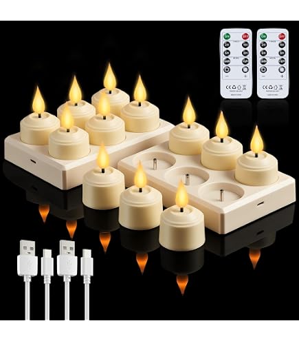 Ladestation Für 6 Kerzen LED Teelichter Mit Timer – 6 Stück Wiederaufladbar, Fernbedienung, Ladestation, Flackernde Flamme, Warmgelb, Deko Für Weihnachten