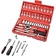 BORTONY 46 Pieces Socket Ratchet Torque Wrench Set Extension Hand Tool Kit For Home Repair Maintenance DIY Hand Toolbox Portable Carbon Steel Hardware for Home, Bike, Car, Repair Electric Appliances