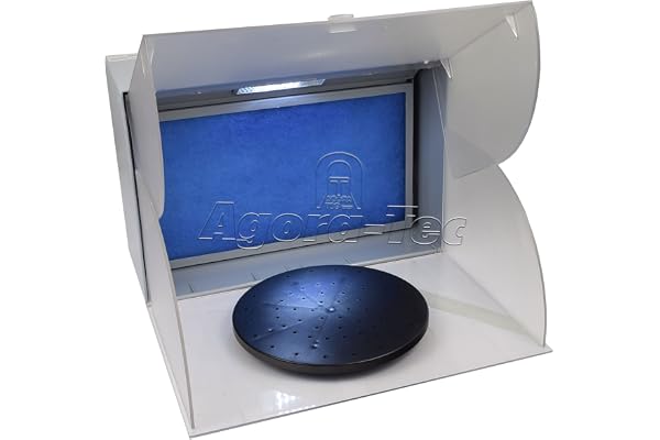 Unité d’extraction de cabine aérographe Agora-Tec AT-ASK-01 - Puissance d’aspiration de 4,3m³ à seulement 52 db avec éclairage, plaque tournante et cabine de pulvérisation - Pour la modélisation et la peinture à l’aérographe