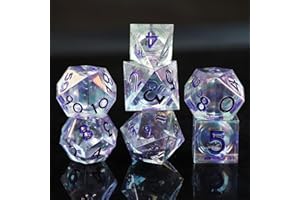 ELIFEL DND zestaw kostek z opalizującą powłoką, ręcznie wykonana, 7 sztuk, żywica D&D, ostre krawędzie, zestaw kostek DND do lochów i smoków, odgrywanie ról, gra na stół z etui na prezent