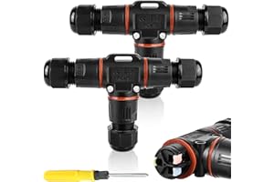 GAOUTO Connettore per cavi a 3 poli, impermeabile, IP68, a forma di T, impermeabile, a 3 poli, per diametro del cavo di 3 – 12 mm, scatola di derivazione impermeabile a 2 vie, per giardino, esterni (2 pezzi)