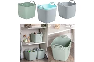 DNQ 8/15/25/40 Litre Felxi Square Graduated Plastic Tub - Premium Quality Flexible Storage Bucket With Integrated Handles - Multi Purpose Indoor & Outdoor Stackable Storing Solution (15l Flexi Tub)