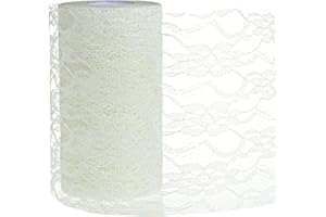 TsunNee Bieżnik stołowy z kwiatowej koronki, 15 cm x 22 m, koronkowy bieżnik na stół, dekoracja stołu (kremowa)