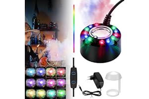 YeahBoom Ultraschall Vernebler,Nebelmaschine Mini Halloween,12 LED Ultraschall Nebelmaschine,mit Abnehmbarem Spritzschutz,für Brunnen Teich Steingarten Halloween Deko