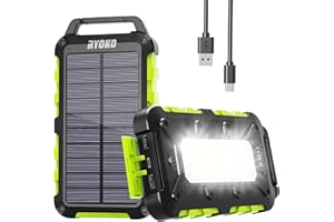 WOWMVP Solar Powerbank 20000 mAh, PD15W Tragbare USB C Solar Ladegerät mit 3 Ausgänge 2 Eingänge, Wasserdichtem Power Bank Solarpanel Outdoor Kompatibel für Smartphones, Tablets und mehr