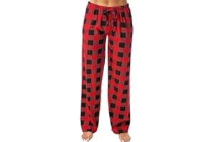 HSUAYEUD Schlafanzughosen für Damen 2024 Baumwolle Karierte Pyjamahose Comfy Winter Weich Nachtwäsche Hose Freizeithose mit Taschen