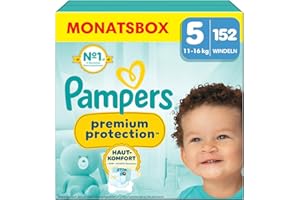 ‎PAMPERS Pampers Premium Protection Größe 5, 152 Windeln, 11kg-16kg, Doppelter Schutz für die Haut und vor Auslaufen