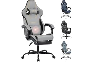 WOTSTA Gaming Stuhl Ergonomisch Gaming Chair Bürostuhl mit Fußstütze Racing Computerstuhl Höhenverstellbar Gepolstert Computerstuhl Lendenwirbelstütze Grauschwarz