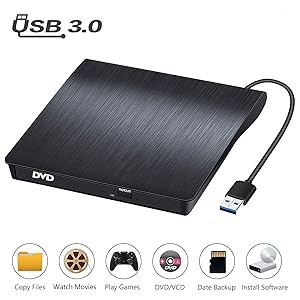 External CD Drive, BEVA USB 3.0 Portable CD/Dvd +/-Rw Drive Slim Dvd/CD Rom Rewriter Burner For Laptop Desktop Pc Windows 10/8/XP and Linux Os Apple Mac Macbook Pro