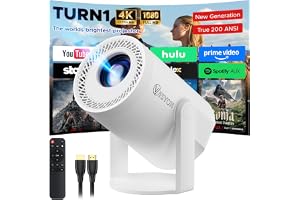 Ny generation Turn 1-projektor 2026 | Stöder 1080P med Android 14.0 | 200 ANSI Lumen smart projektor, inbyggd 720P miniprojektor för sovrum