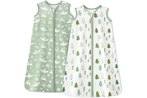 Unnivoll Baby Sleeping Bag 1.0 Tog 6-12 Months 100% Cotton Sleep Sack Baby Sleep Bag Wearable Blanket with 2-Way Zipper for Newborn Infant Green Tree