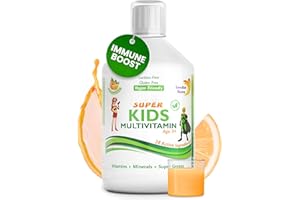 Swedish Nutra - Super Kids Multivitamin Liquid Food Supplement - 500 ml, 33 Day Supply | Vitamins, Minerals & Super Greens to Boost Growth, Energy & Immunity | Natural Orange Flavour | Age 3+
