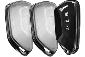LEIBOCHAO 2 Pièces - Coque Clé, Étui Clés Adapté pour VW Golf 8 MK8 GTE GTI ID.3 ID.4 Seat Leon MK4 Tarraco Ateca, Couvre Clef Cache Cle Voiture Telécommande, Coque Smart Key (Noir Transparent)