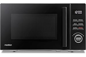 MEDION Mikrowelle klein mit Grill (20 Liter, 800 Watt, 1000 Watt Grill, 8 Automatik-Programme inkl. Auftaufunktion, 5 Leistungsstufen, 95 Minuten Timer, Drehteller, MD12021) schwarz