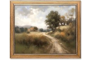 YEECHINE Framed Vintage Wall Art Classical Oil Painting Country Road Canvas Print Kitchen Living Room Farmhouse Wall Decor (Rural Trail, 10L x 8W)