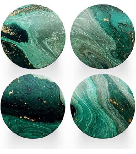 MAGPER HOME Marble Coasters Set Of 4 - Real Stone Drink Holders For Dining & Coffee Tables (Dark Green) - View #5