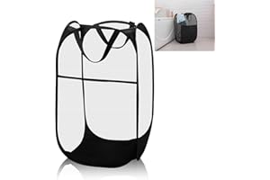 HOMURY Panier à linge pliable en maille - Panier à linge pop-up pliable - Panier de rangement rond - Compatible avec poignées - Panier à linge pour enfants pour organisateur (noir)