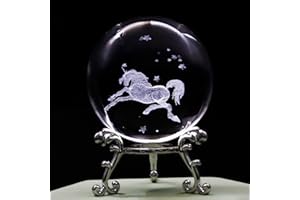 VSKIKRIS 3D Laser Einhorn Figuren Kristall Kugel Briefbeschwerer Glas Kristall Kugel mit Ständer Geburtstagsgeschenk