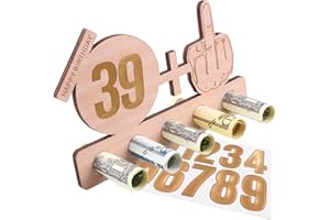 DIAONIAN Regalos De Dinero para Cumpleaños,Cumpleaños Regalo De Dinero De Madera,Regalos de Cumpleaños Creativos Hombres y Mujeres,N + 1 Dedo Medio,con 2 Pegatinas Numéricas,16.5×10.9×0.5cm